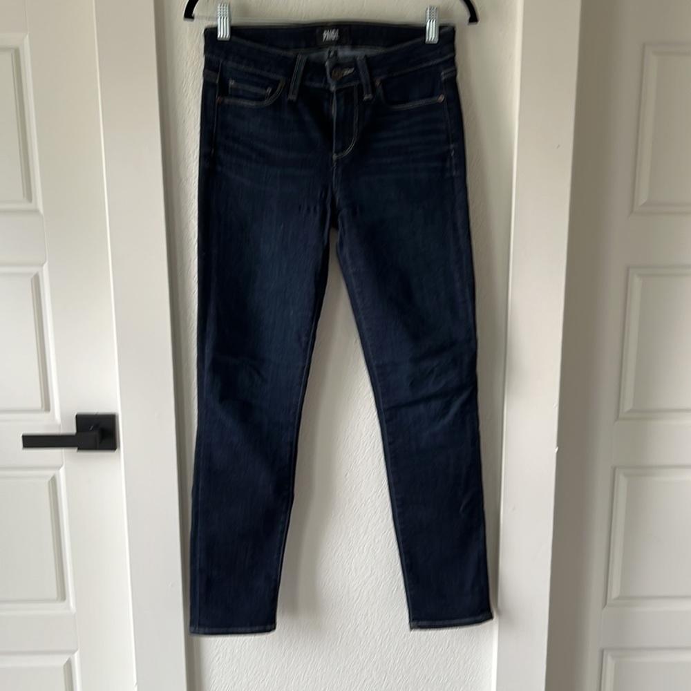 Paige Skyline Ankle Peg Dark Wash Jeans - Picture 2 of 10